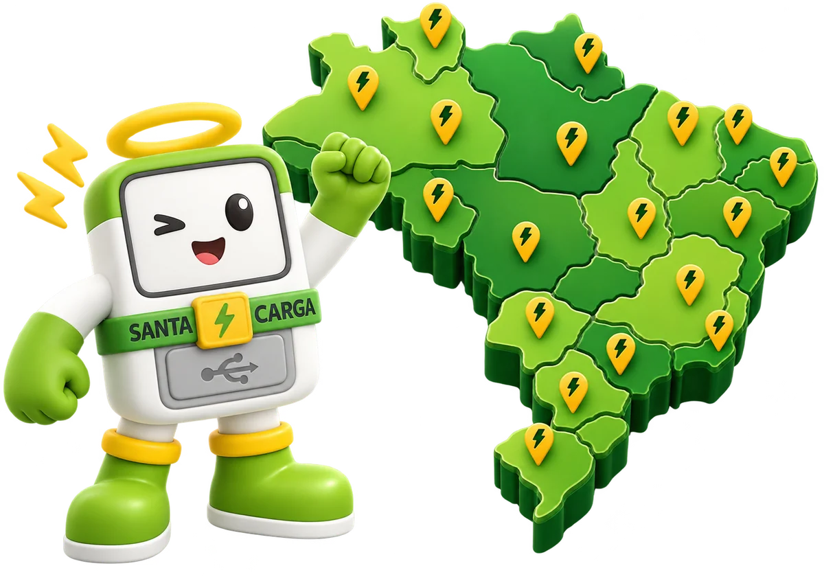 Mapa do Brasil com os pontos da Santa Carga e o mascote